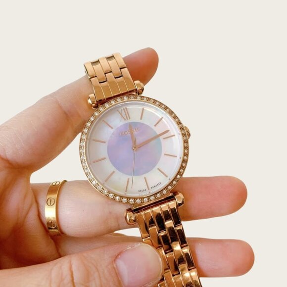 Fossil BQ3820 Tillie Solar-Powered Rose Gold-Tone Stainless Steel Watch - Picture 1 of 9